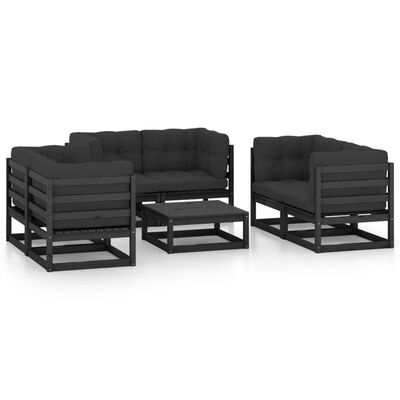 vidaXL 7 pcs conjunto lounge de jardim c/ almofadões pinho maciço