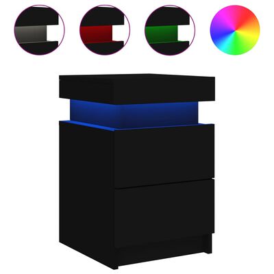 vidaXL Mesa de cabeceira com luzes LED 35x39x55 cm preto