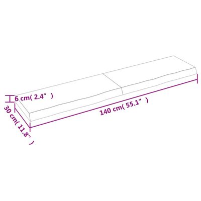 vidaXL Bancada p/ WC 140x30x(2-6)cm madeira tratada maciça castanho