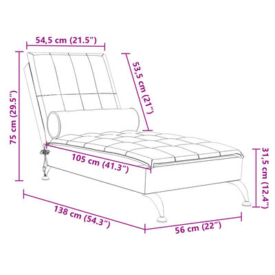 vidaXL Chaise lounge de massagem com rolo tecido azul