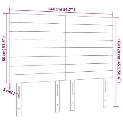 vidaXL Cabeceira de cama c/ LED veludo 144x5x118/128 cm cinza-escuro