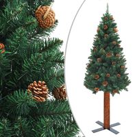 vidaXL Árvore de Natal fina madeira e pinhas genuínas 150 cm PVC verde