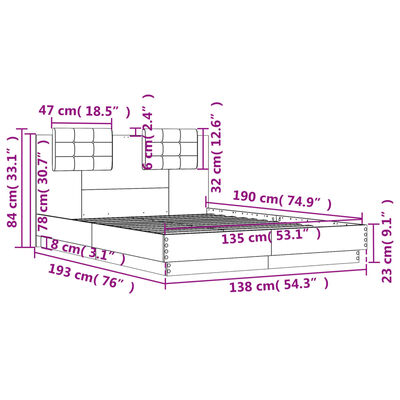 vidaXL Estrutura de cama c/ cabeceira derivados madeira cinza sonoma