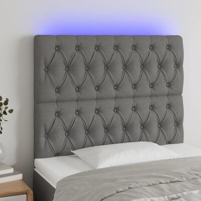 vidaXL Cabeceira de cama c/ LED tecido 100x7x118/128 cm cinza-escuro