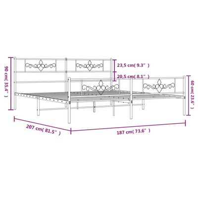 vidaXL Estrutura de cama com cabeceira e pés 180x200 cm metal branco