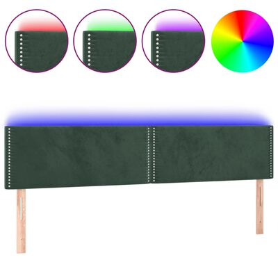 vidaXL Cabeceira de cama c/luzes LED veludo 180x5x78/88cm verde-escuro