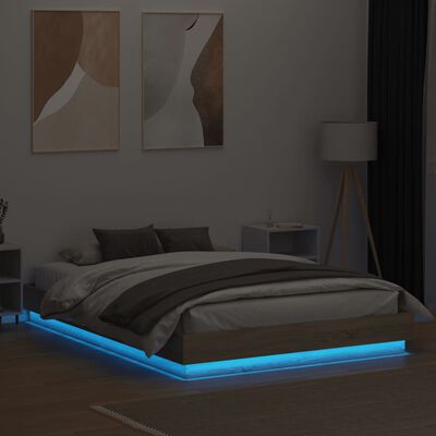 vidaXL Estrutura de cama com luzes LED 140x200 cm carvalho sonoma