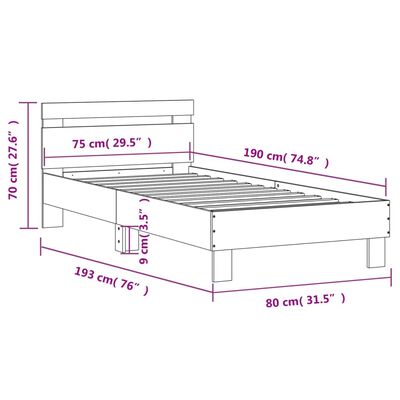 vidaXL Estrutura cama cabeceira 75x190 cm derivados de madeira branco