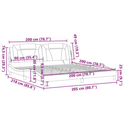 vidaXL Estrutura cama c/ luzes LED 200x200cm couro artif. branco/preto