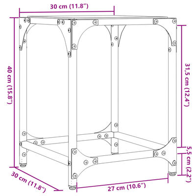 vidaXL Mesa de centro c/ topo em vidro transparente 30x30x40 cm aço