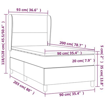 vidaXL Cama com molas/colchão 90x200 cm veludo cinza-claro