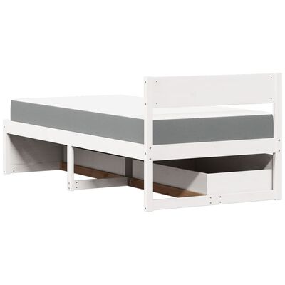 vidaXL Cama com gavetas e colchão 90x190 cm pinho maciço branco