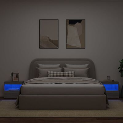 vidaXL Mesas cabeceira c/ luzes LED 2 pcs 50x40x45 cm cinza sonoma