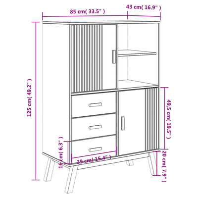 vidaXL Armário alto OLDEN 85x43x125 cm pinho maciço cinzento/castanho