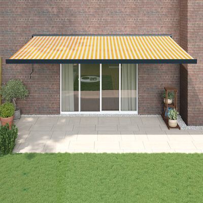 vidaXL Toldo retrátil 5x3 m tecido e alumínio amarelo e branco