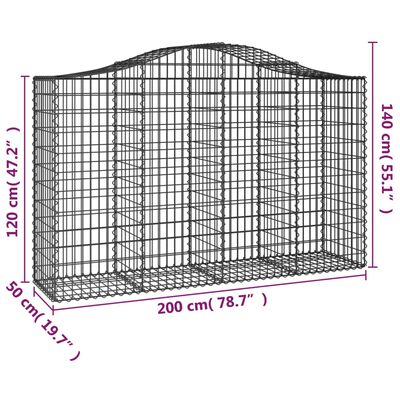 vidaXL Cestos gabião arqueados 2pcs 200x50x120/140cm ferro galvanizado