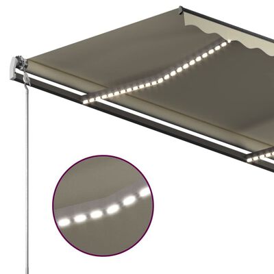 vidaXL Toldo retrátil manual com LED 3,5x2,5 m cor creme