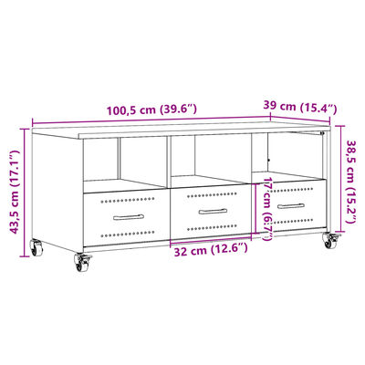 vidaXL Móvel de TV 100,5x39x43,5 cm aço antracite