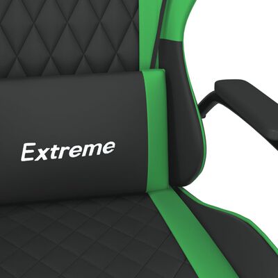 vidaXL Cadeira gaming massagens couro artificial preto e verde