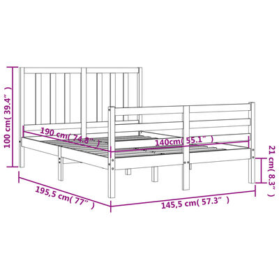vidaXL Estrutura de cama com cabeceira 140x190 cm madeira maciça cinza