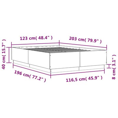 vidaXL Estrutura cama c/ luzes LED derivados de madeira cinza cimento