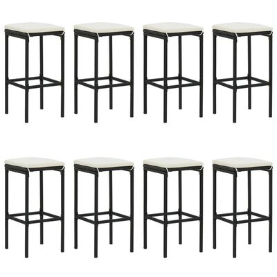 vidaXL 9 pcs conjunto de bar para jardim c/ almofadões vime PE preto