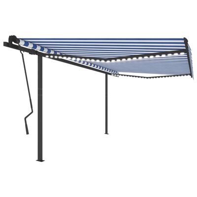 vidaXL Toldo retrátil manual com luzes LED 4,5x3,5 m azul e branco