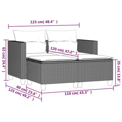 vidaXL Sofá de jardim de 2 lugares com toldo e bancos vime PE bege