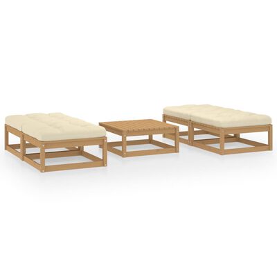 vidaXL 5 pcs conjunto lounge de jardim c/ almofadões pinho maciço