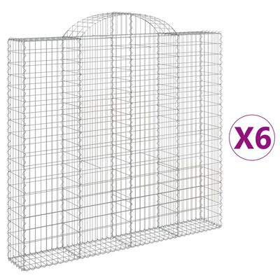 vidaXL Cestos gabião arqueados 6pcs 200x30x180/200cm ferro galvanizado