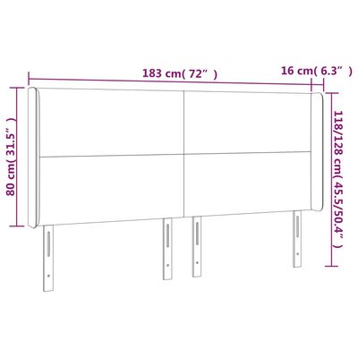 vidaXL Cabeceira cama c/ LED couro artificial 183x16x118/128 cm branco