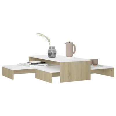 vidaXL Conjunto mesas de centro 100x100x26,5 cm branco/carvalho sonoma