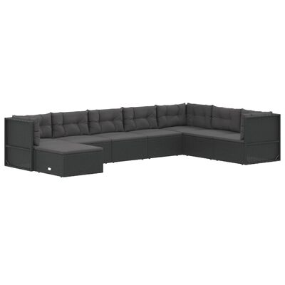 vidaXL 8 pcs conjunto lounge de jardim c/ almofadões vime PE preto