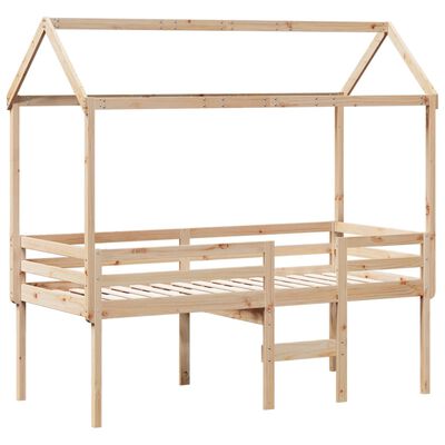 vidaXL Cama alta com telhado 75x190 cm pinho maciço