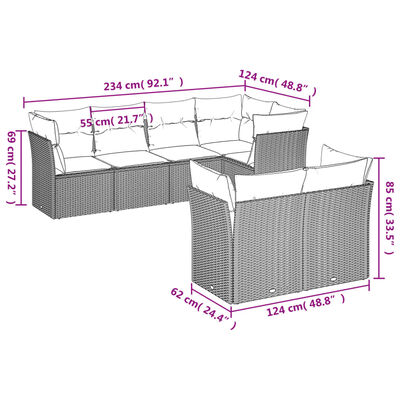 vidaXL 7 pcs conjunto de sofás p/ jardim com almofadões vime PE bege