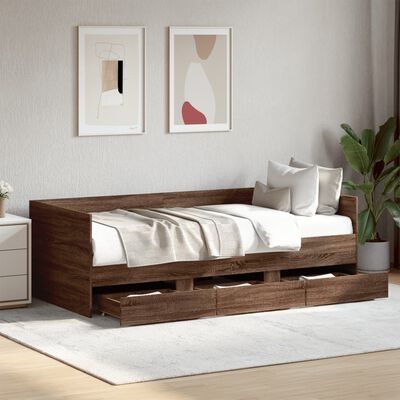 vidaXL Sofá-cama com gavetas sem colchão 75x190 cm carvalho castanho