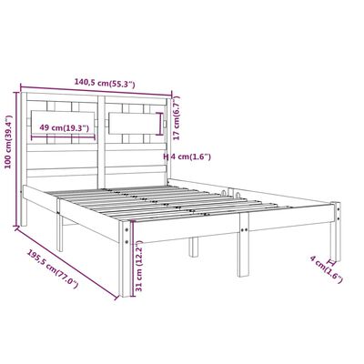 vidaXL Estrutura de cama casal 135x190 cm madeira maciça branco