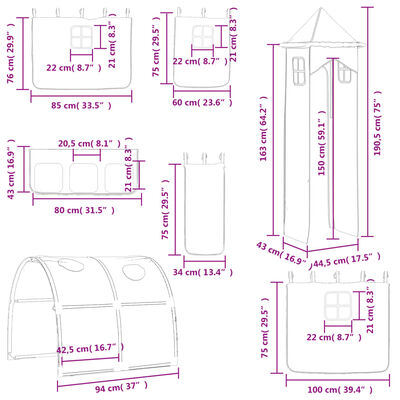 vidaXL Cama alta para criança com torre 90x200 cm pinho maciço rosa