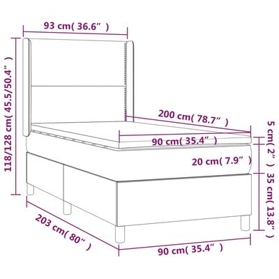 vidaXL Cama com molas/colchão 90x200 cm tecido azul