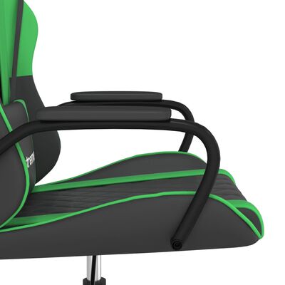 vidaXL Cadeira gaming massagens couro artificial preto e verde