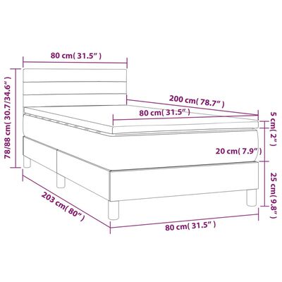 vidaXL Cama box spring + colchão/LED 80x200cm tecido cinza-acastanhado