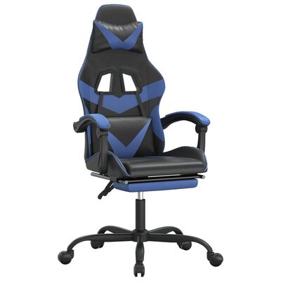 vidaXL Cadeira gaming giratória c/ apoio pés couro artif. preto/azul