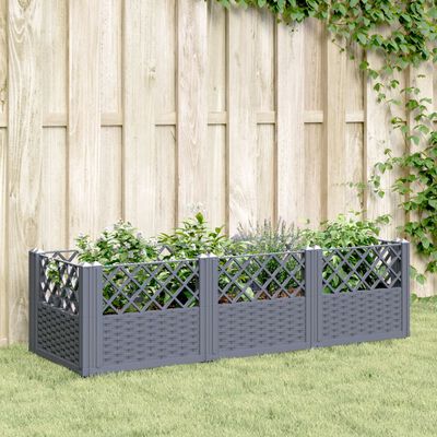 vidaXL Vaso/floreira de jardim c/ estacas 123,5x43,5x43,5 cm PP cinza