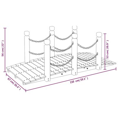 vidaXL Ponte jardim c/ corrimões em corrente 150x67x56 cm abeto maciço