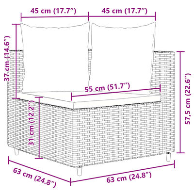 vidaXL 7 pcs conjunto sofás p/ jardim c/ almofadões vime PE cinzento