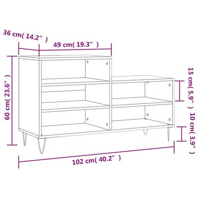 vidaXL Sapateira 102x36x60 cm derivados de madeira branco brilhante