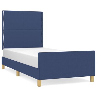 vidaXL Estrutura de cama c/ cabeceira 100x200 cm tecido azul