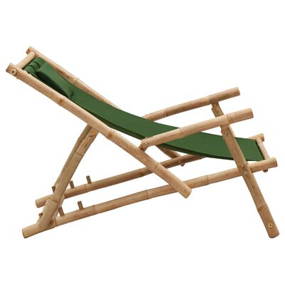vidaXL Cadeira de terraço de bambu e lona verde