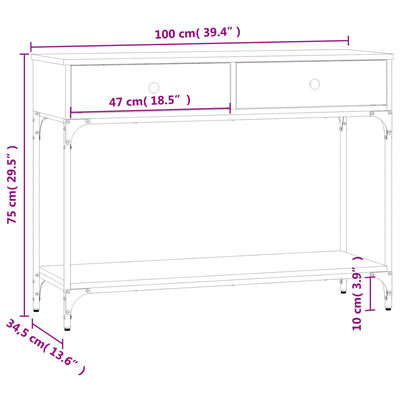 vidaXL Mesa consola 100x34,5x75cm derivados de madeira carvalho fumado