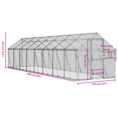 vidaXL Aviário 1,79x8x1,85 m alumínio antracite